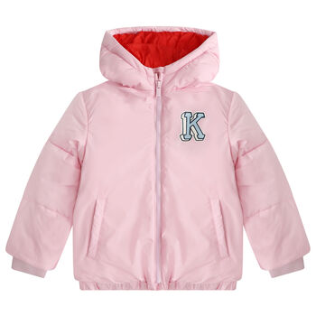 Girls Pink Varsity Tiger Logo Puffer Jacket